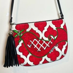 Brighton Love Dove Holiday Purse Canvas Shoulder Bag w/ Bird & Leather Tassel